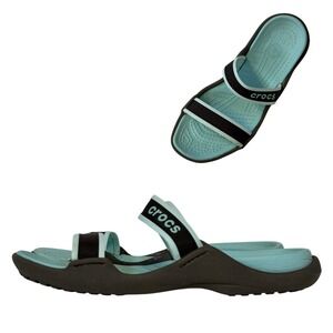 Crocs Patra Sandals Womens 8 Brown Aqua Blue Dual Strap Slide Comfort Shoes